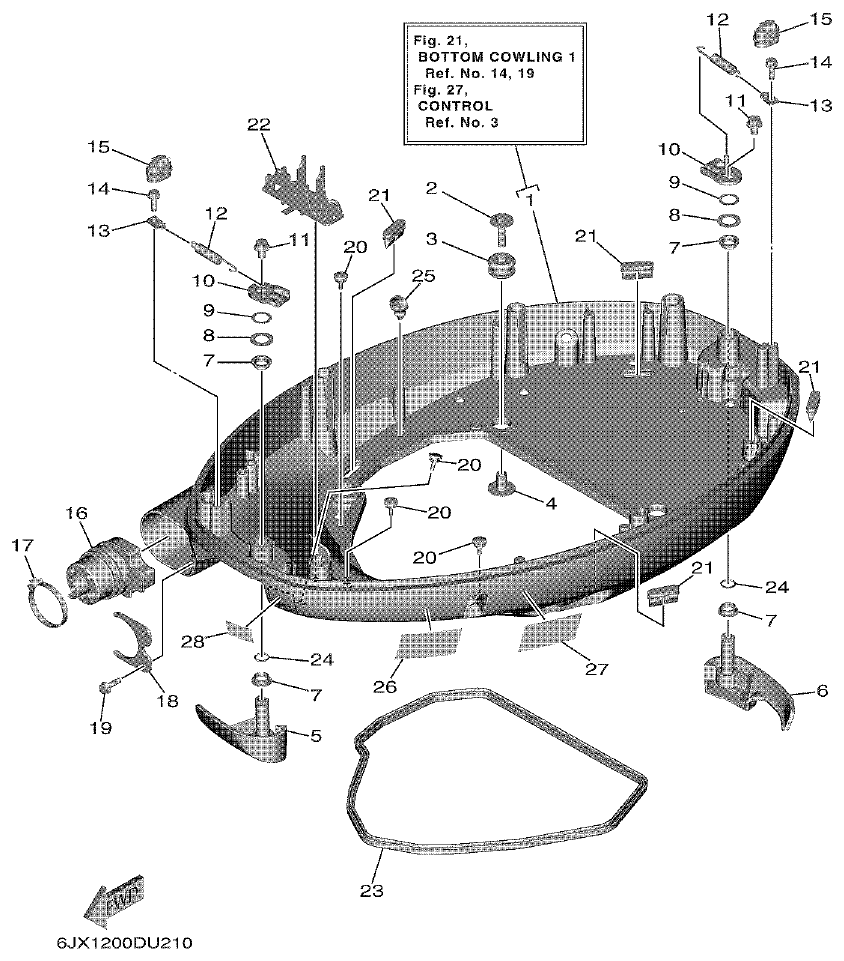 Yamaha F75F, F100G BOTTOM COWLING 1 parts diagram